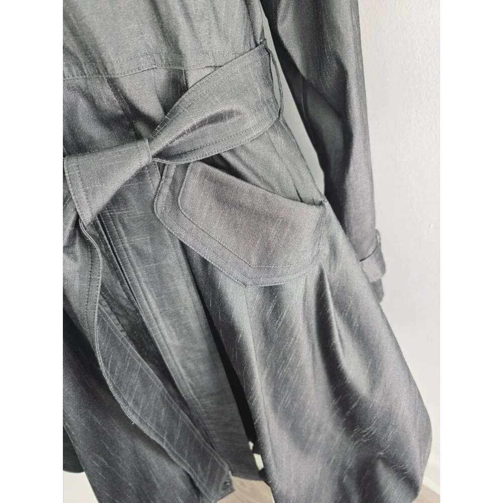 Samuel Dong Gray Metallic Taffeta Collared Bubble Hem Zip Trench Jacket Coat XL - Picture 7 of 14